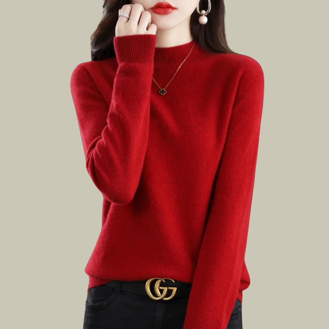 Women's Merino Wool Roll-Neck Jumper in Burgundy