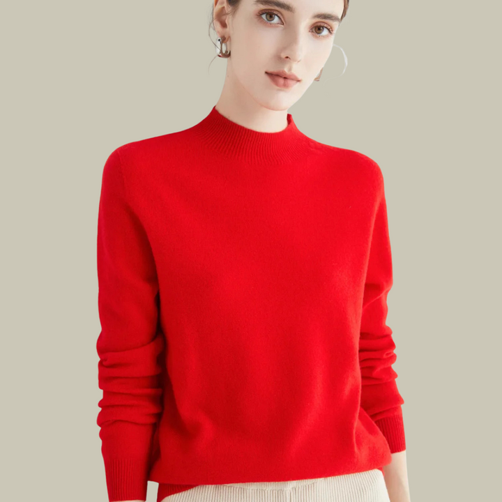 Women's Merino Wool Roll-Neck Jumper in Red