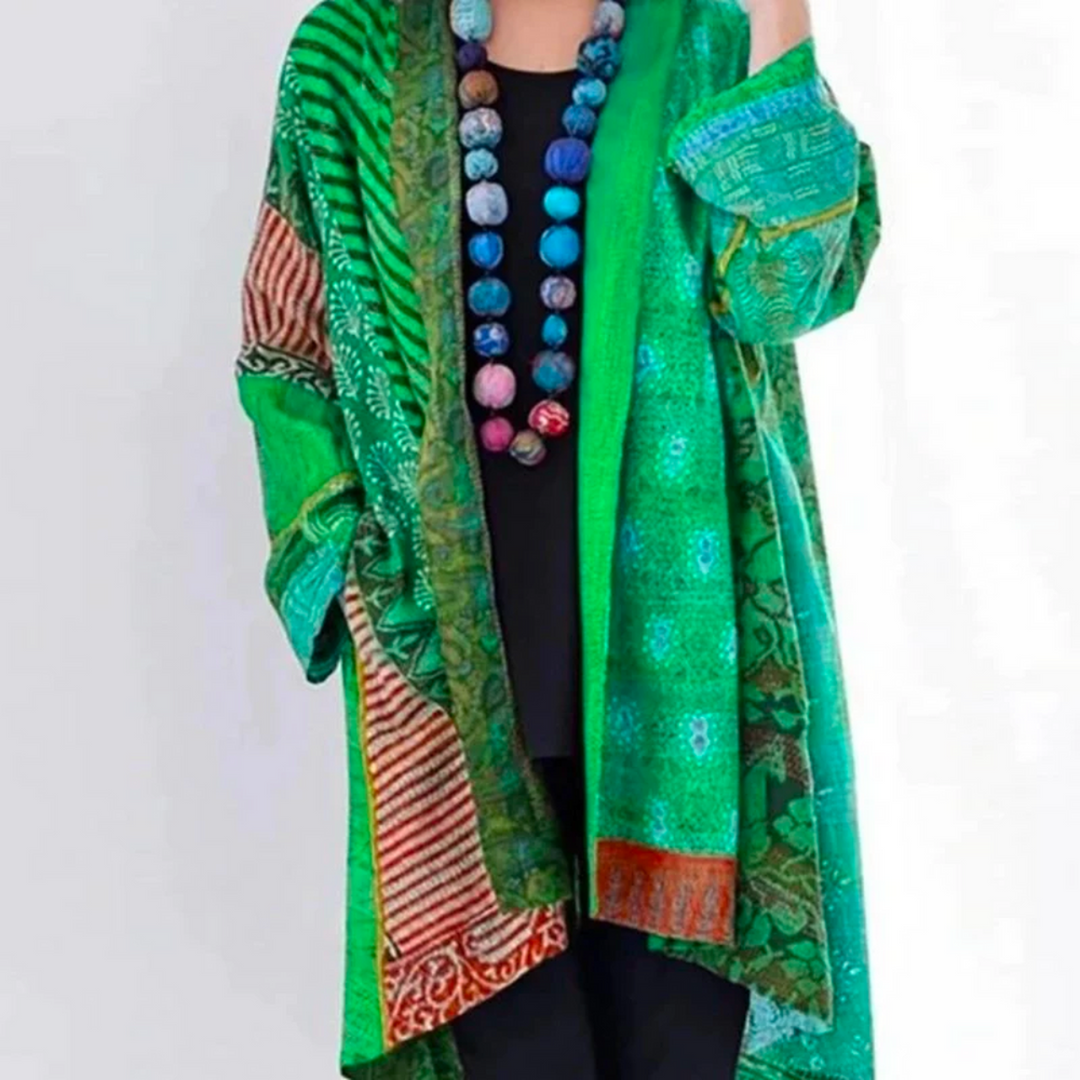 Women's Long Boho Duster Cardigan in Green