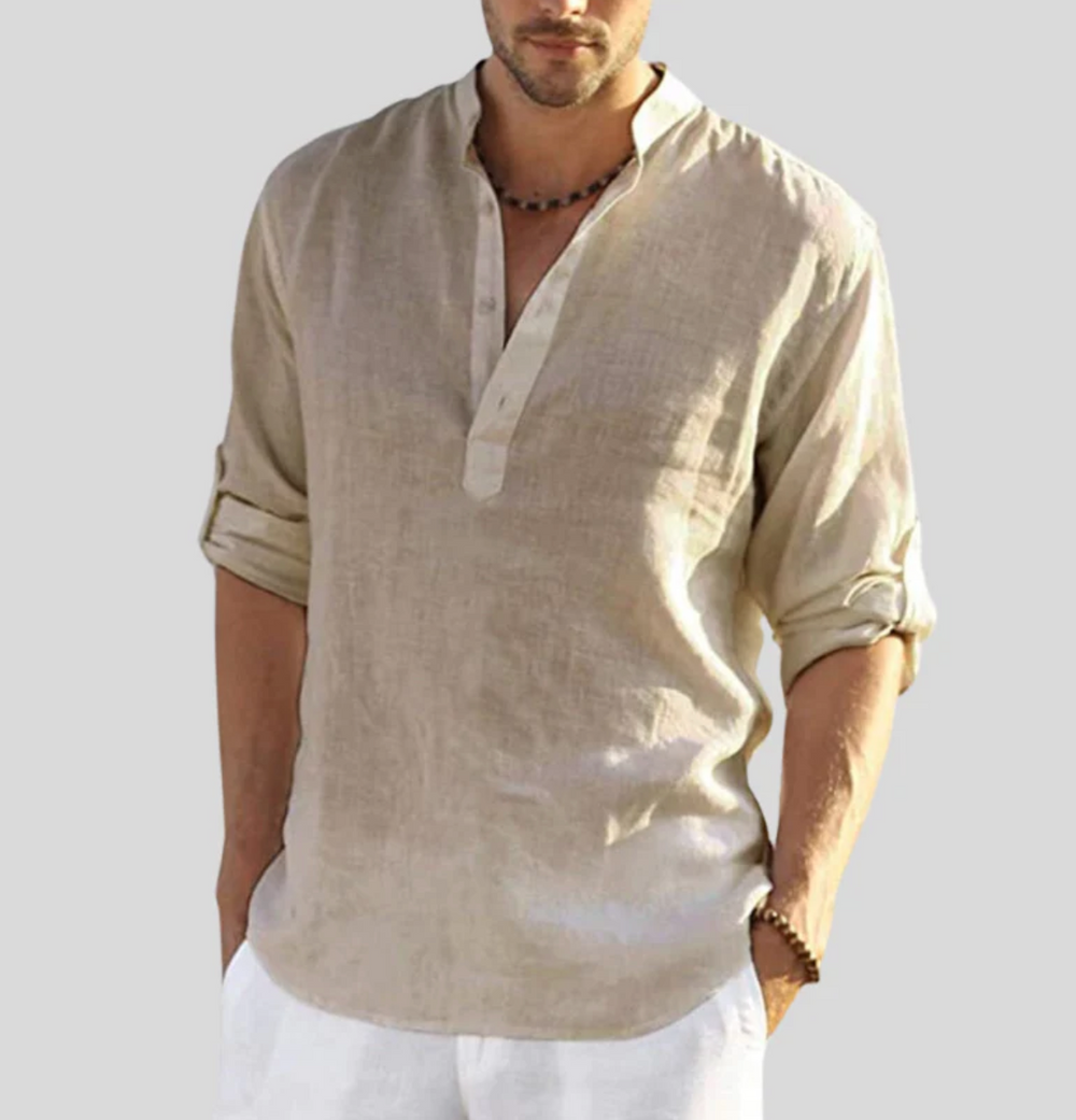 Men's Long-Sleeve Button Shirt in Beige