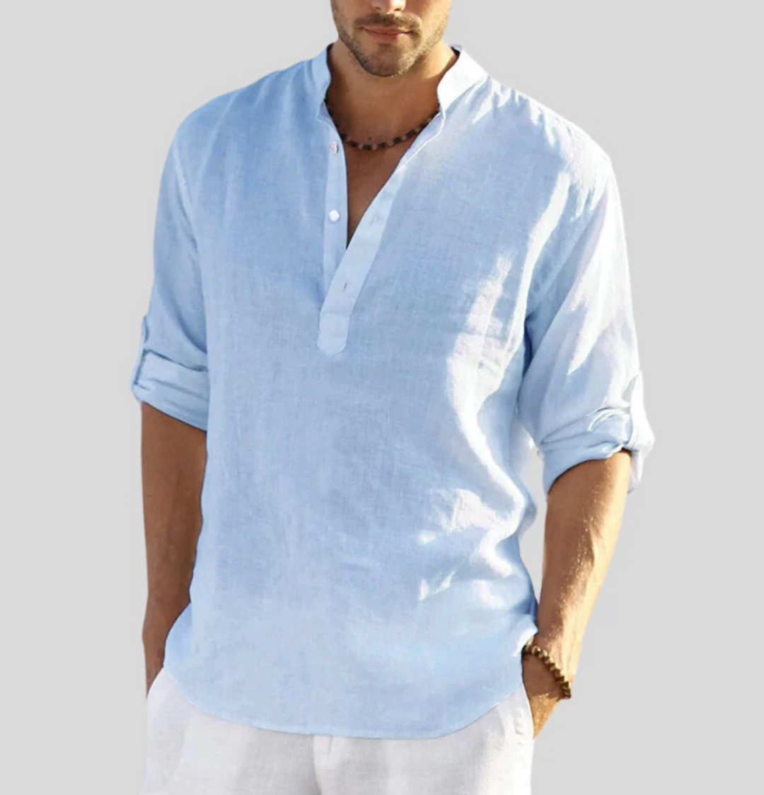 Men's Long-Sleeve Button Shirt in Light Blue
