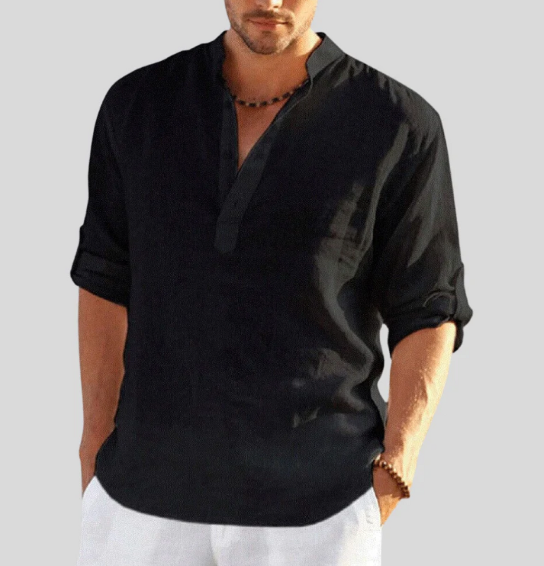 Men's Long-Sleeve Button Shirt in Black