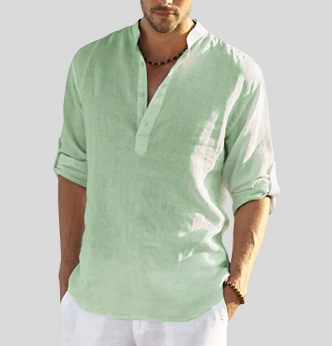 Men's Long-Sleeve Button Shirt in Light Green