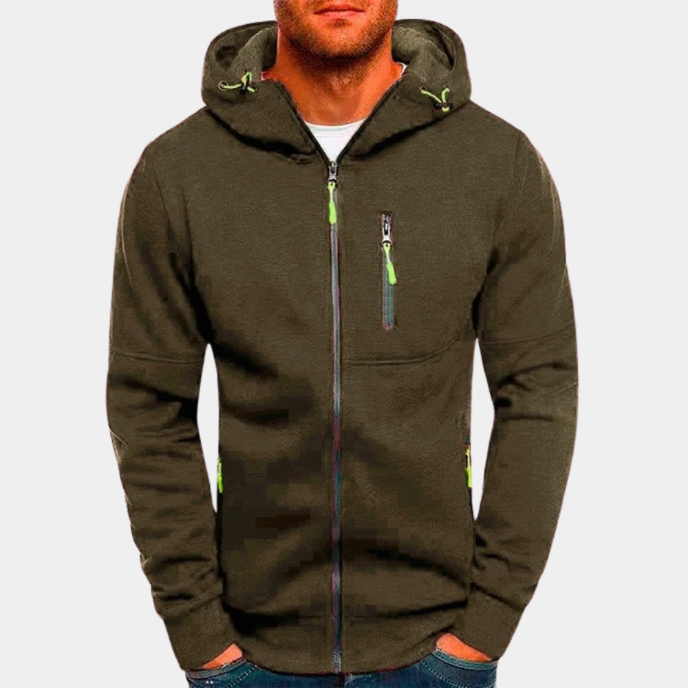 Men's casual zip-up hoodie in army green