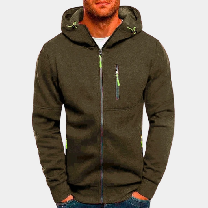Men's casual zip-up hoodie in army green