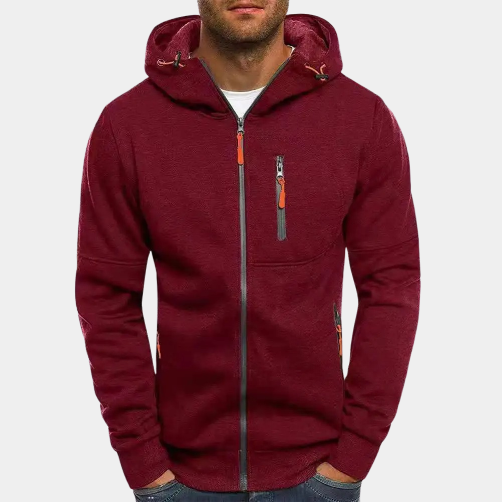 Men's casual zip-up hoodie in red