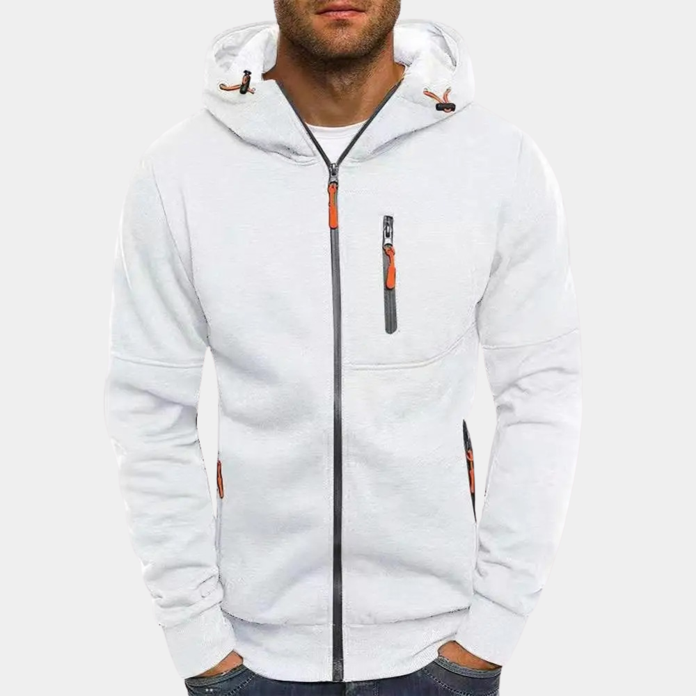 Men's casual zip-up hoodie in white