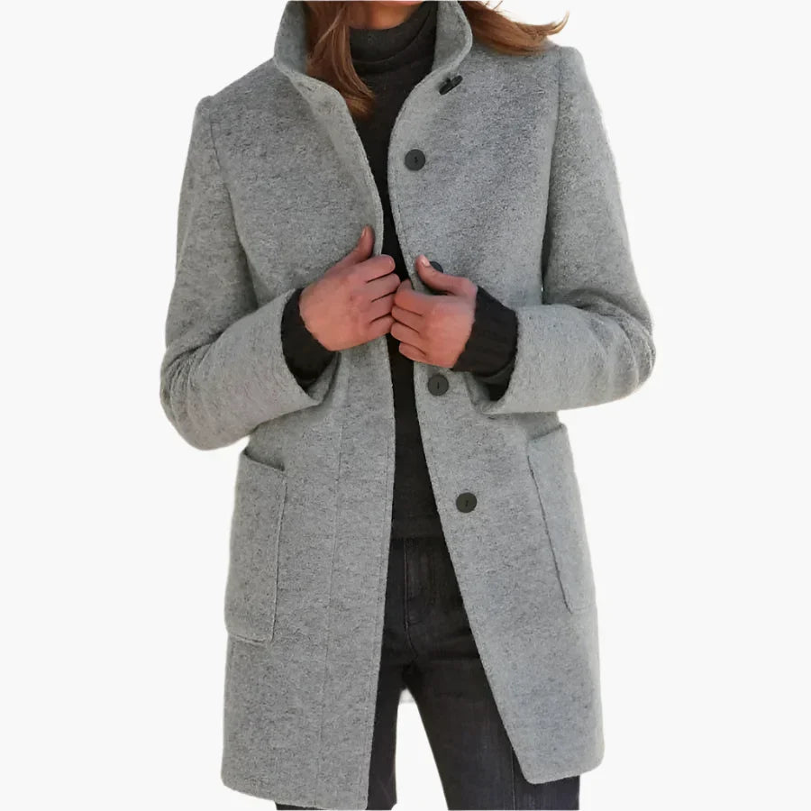 Women's Classic Long-Sleeve Winter Coat in Light Grey