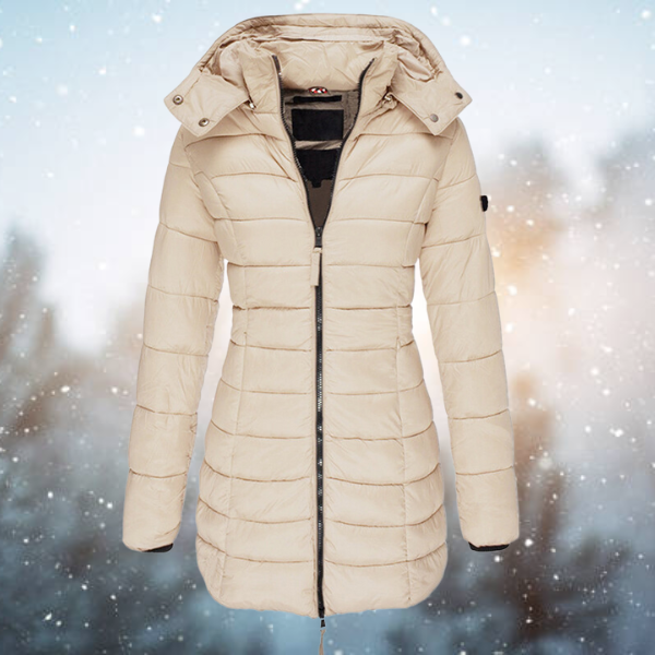 Women's Long Hooded Quilted Winter Jacket in Beige