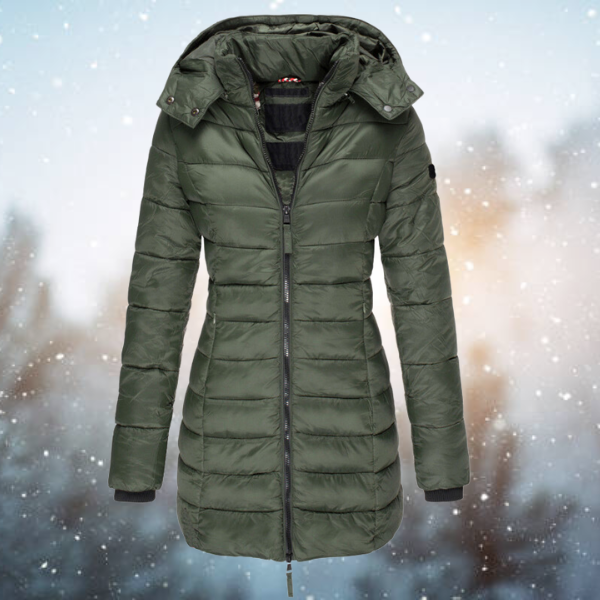 Women's Long Hooded Quilted Winter Jacket in Green