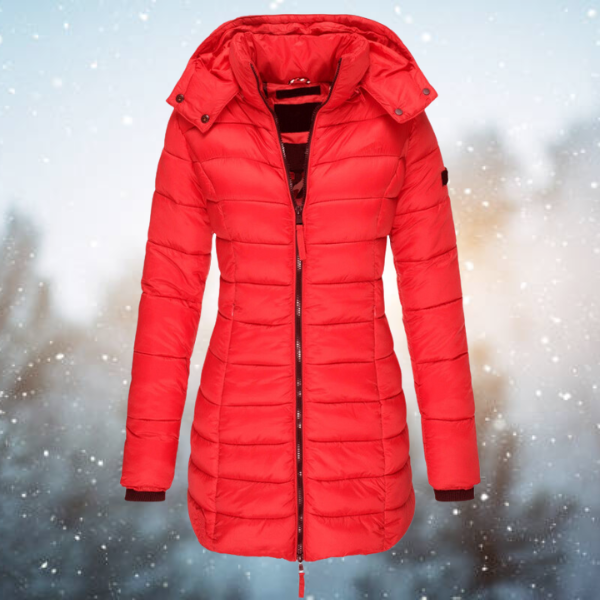 Women's Long Hooded Quilted Winter Jacket in Red