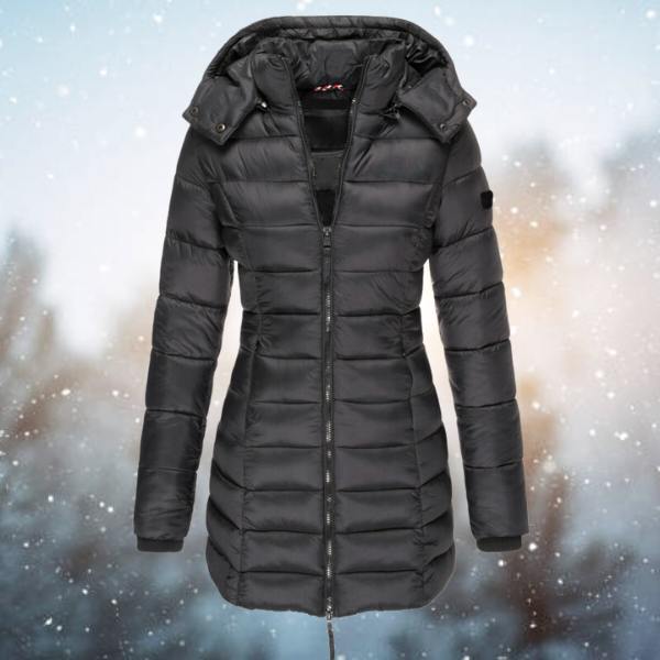 Women's Long Hooded Quilted Winter Jacket in Black