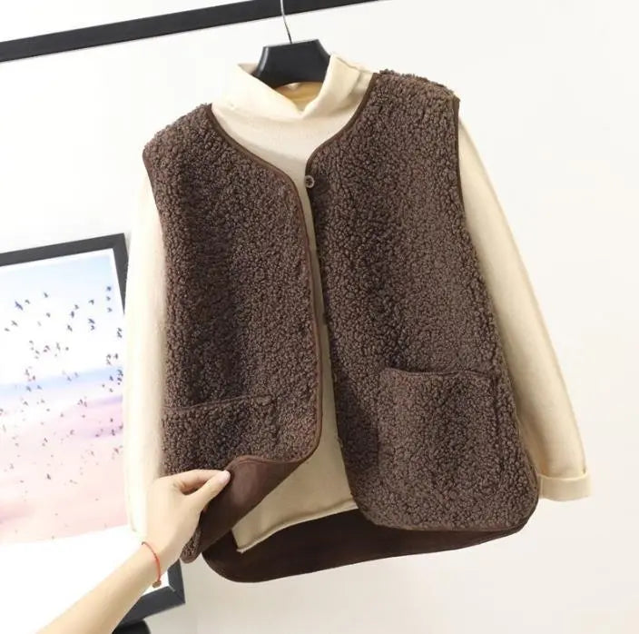 Women's Cosy Sleeveless Winter Gilet in Dark Khaki