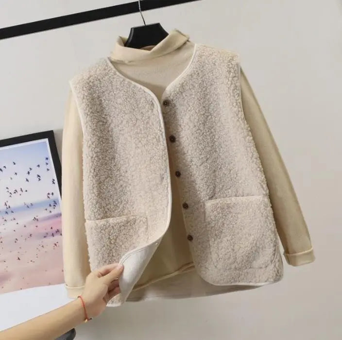 Women's Cosy Sleeveless Winter Gilet in Beige