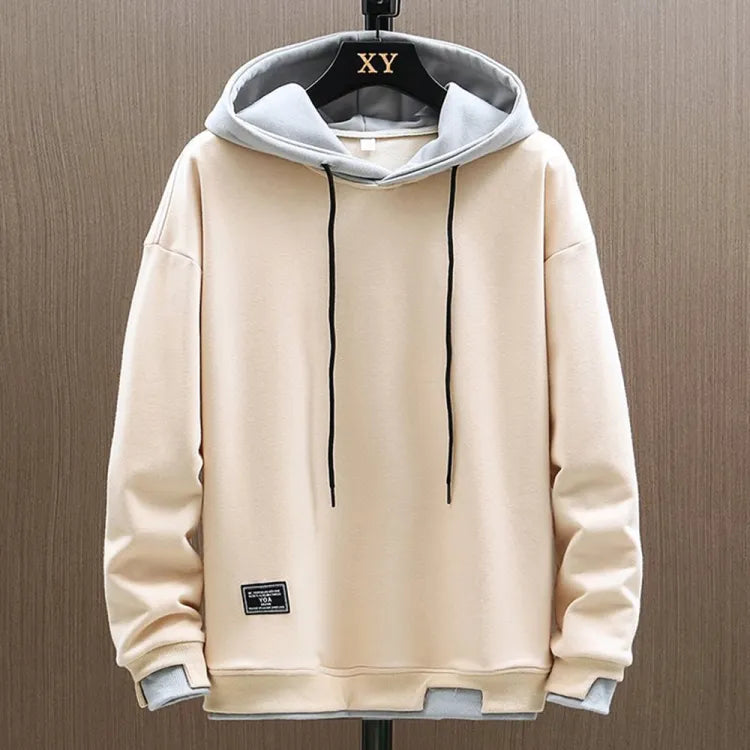 Men's two-tone pullover hoodie in Beige