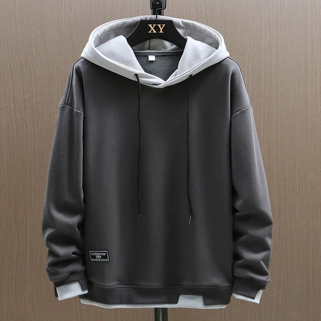 Men's two-tone pullover hoodie in Grey