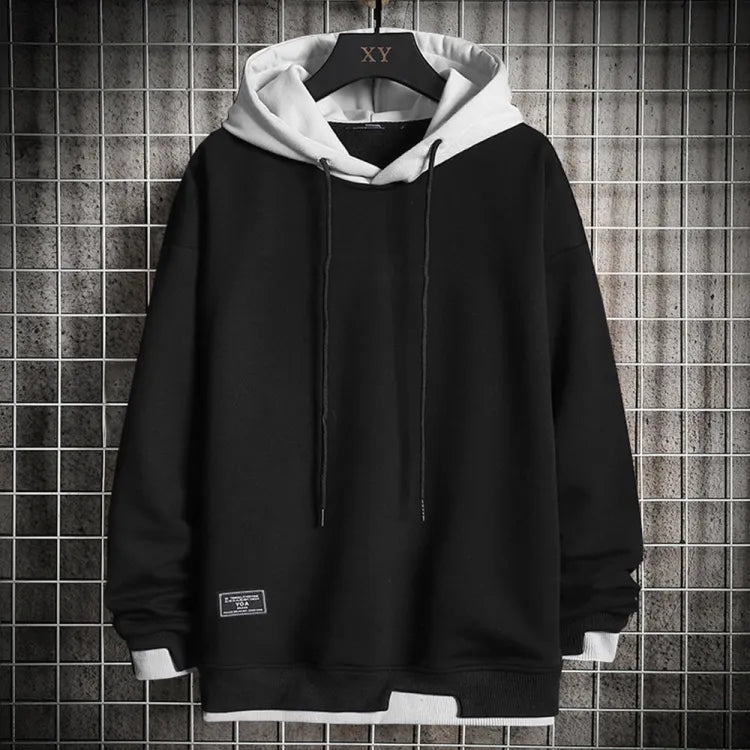 Men's two-tone pullover hoodie in Black