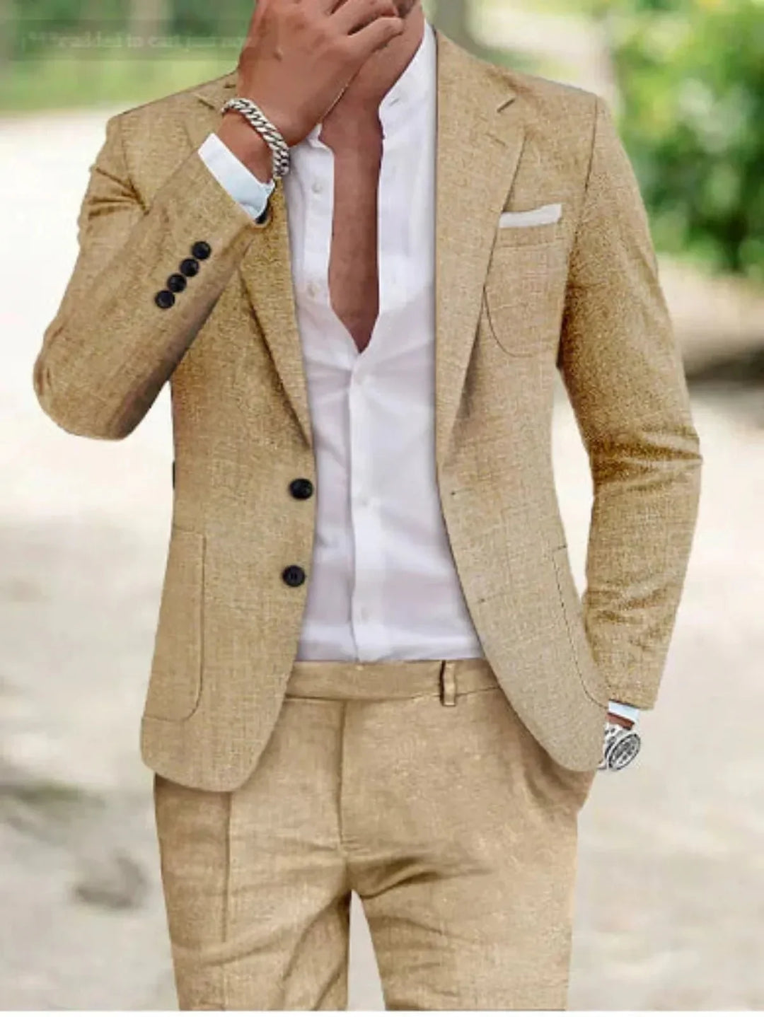 Men's two-button wedding suit in Beige