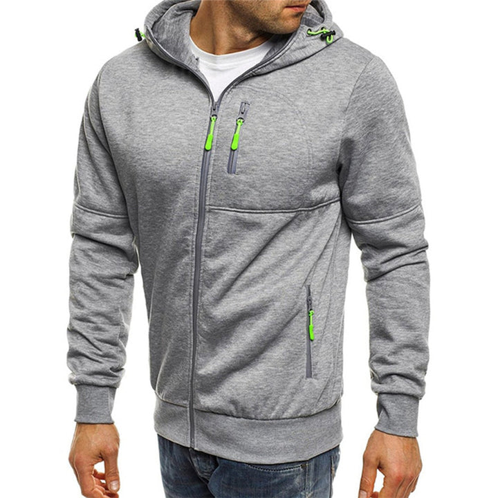 Men's casual zip-up hoodie in light grey