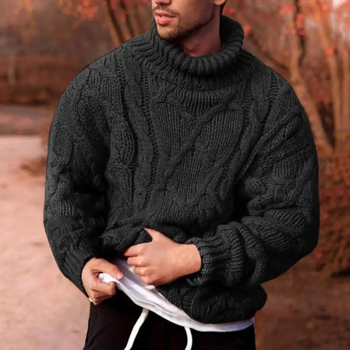 Men's Chunky-Knit Roll-Neck Jumper in Black