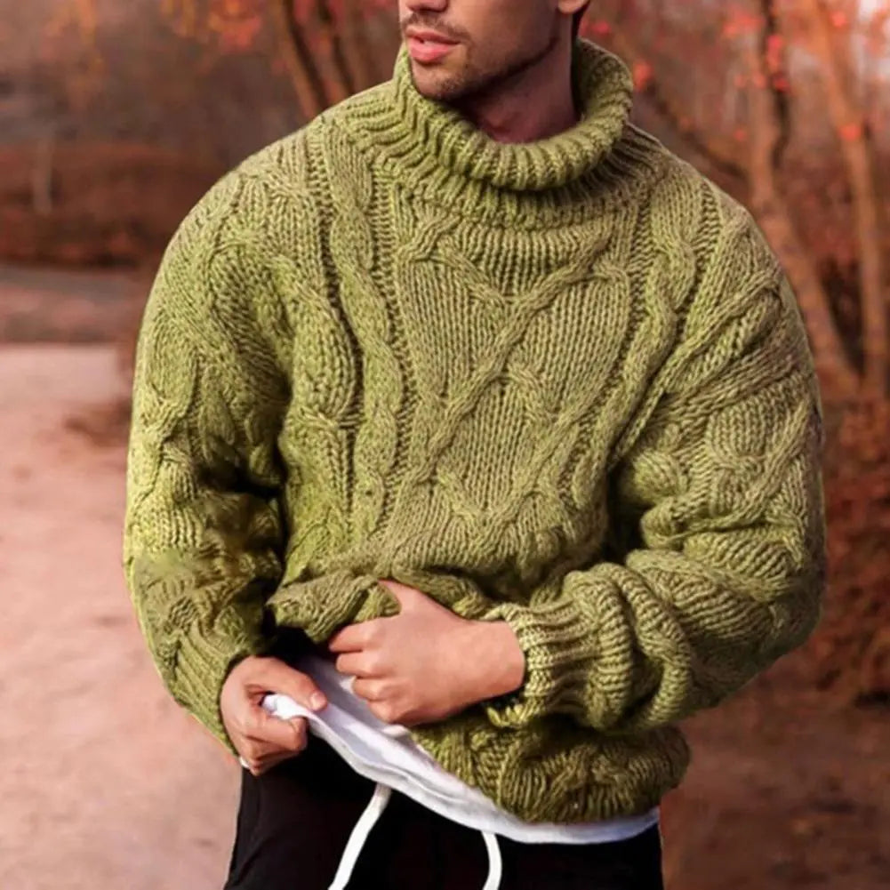 Men's Chunky-Knit Roll-Neck Jumper in Green