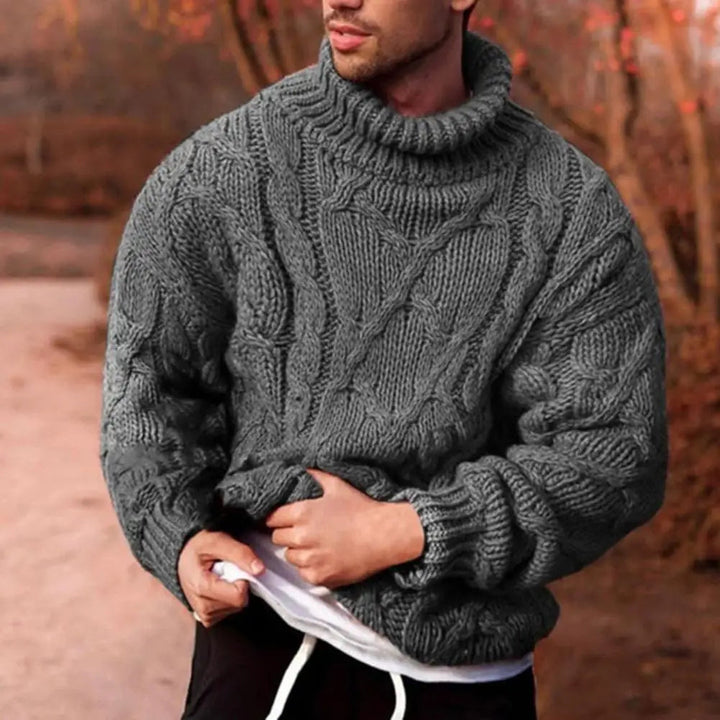 Men's Chunky-Knit Roll-Neck Jumper in Grey