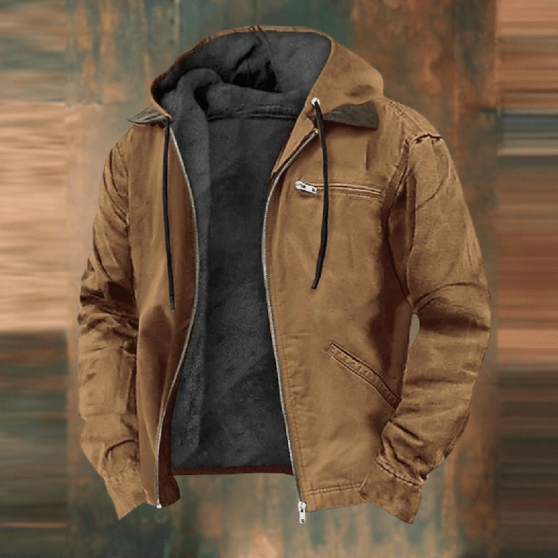Men's Hooded Faux-Leather Winter Jacket in Brown