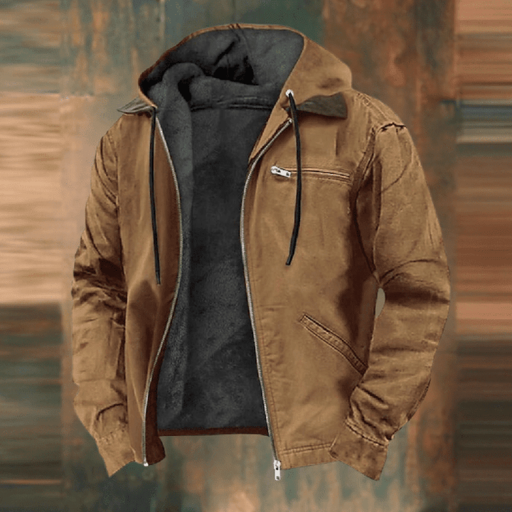 Men's Hooded Faux-Leather Winter Jacket in Brown