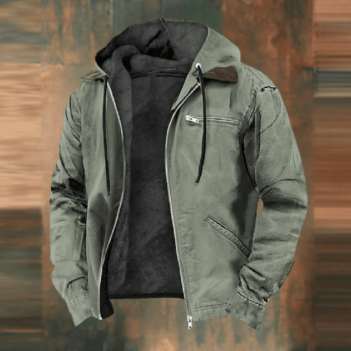 Men's Hooded Faux-Leather Winter Jacket in Green