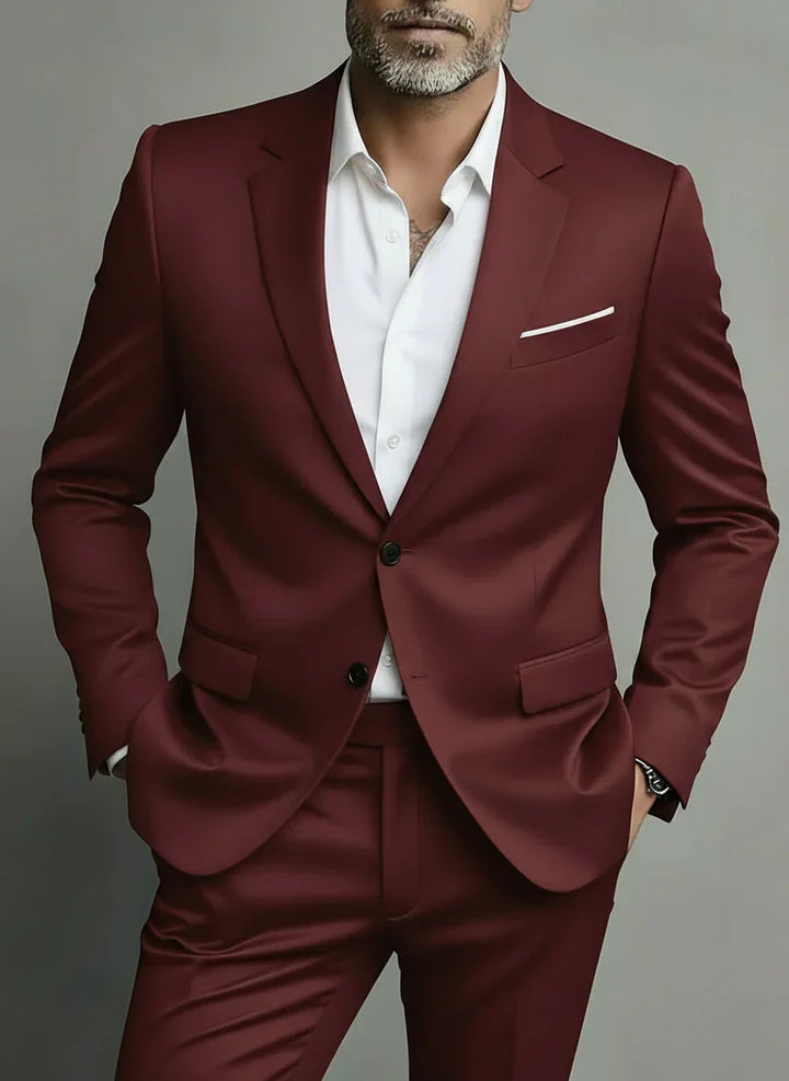 Men's Slim-Fit Spring Suit in Burgundy