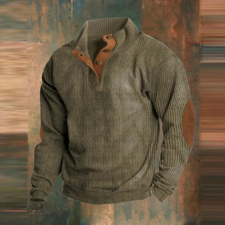 Men's Ribbed Button-Collar Jumper in Green