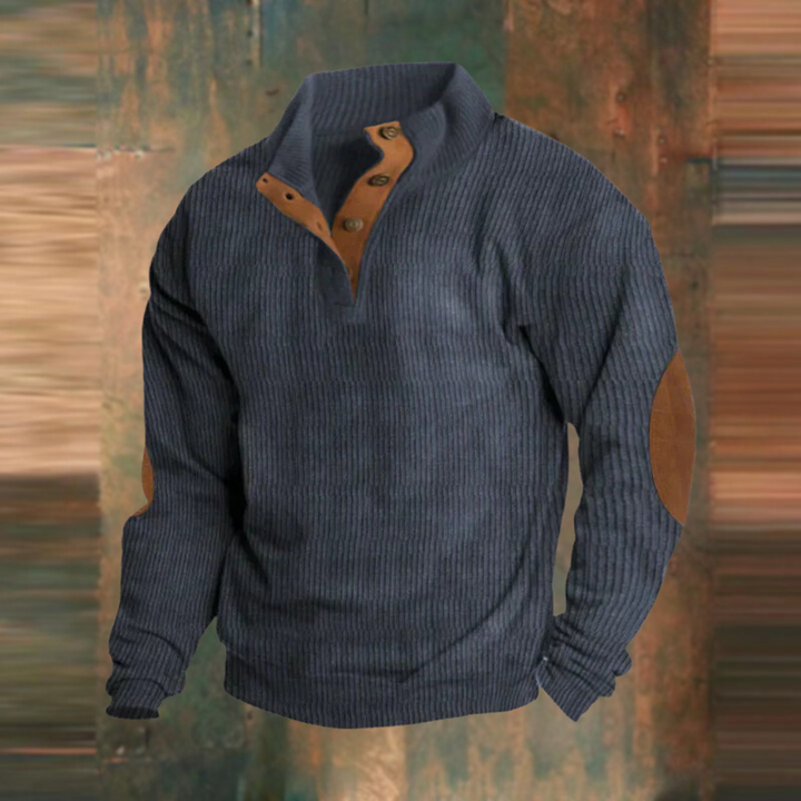 Men's Ribbed Button-Collar Jumper in Navy