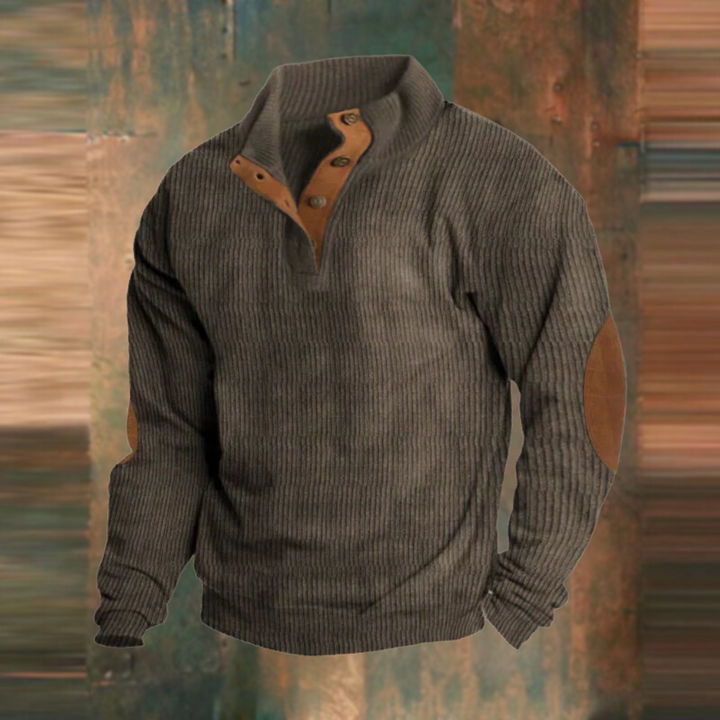 Men's Ribbed Button-Collar Jumper in Brown