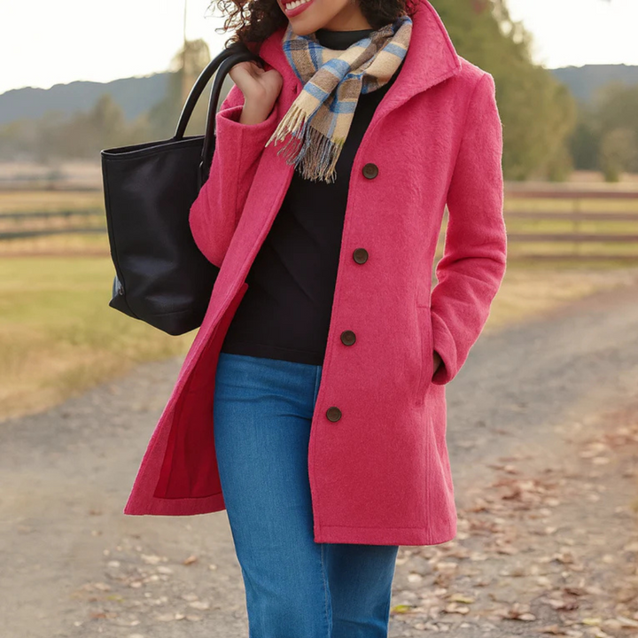 Women's Classic Buttoned Winter Coat in Pink