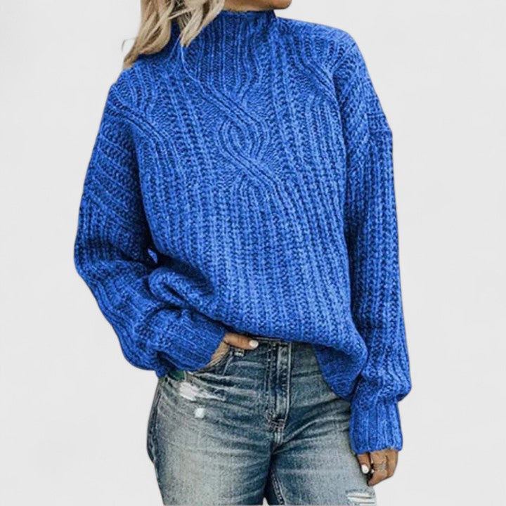 Women's Ribbed Long-Sleeve Jumper in Blue