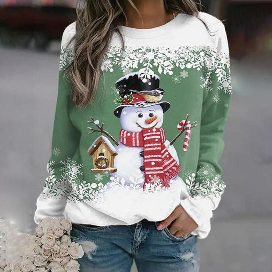 Women's snowman Christmas jumper in Green