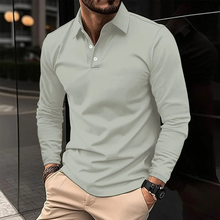 Men's Classic Long-Sleeve Polo Shirt in Grey