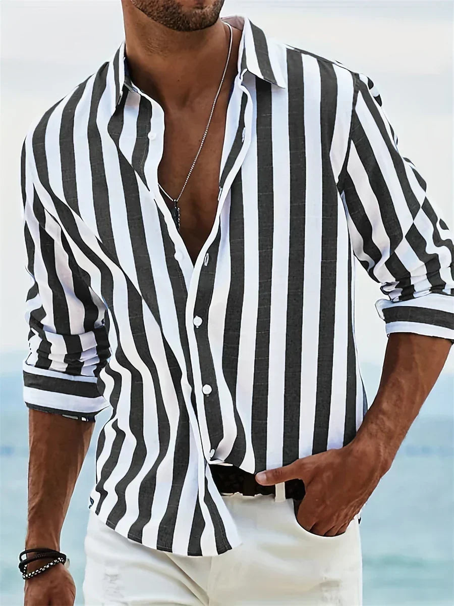 Men's Striped Relaxed Shirt in Black