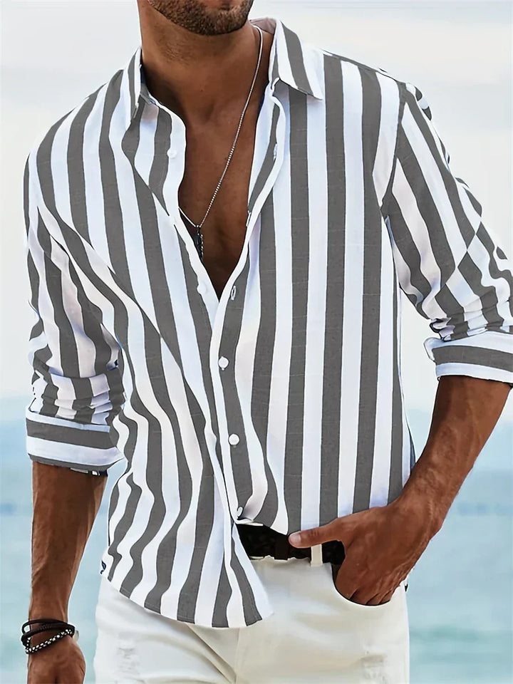 Men's Striped Relaxed Shirt in Charcoal