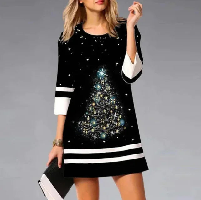 Women's Reindeer Print Christmas Dress in Black 3