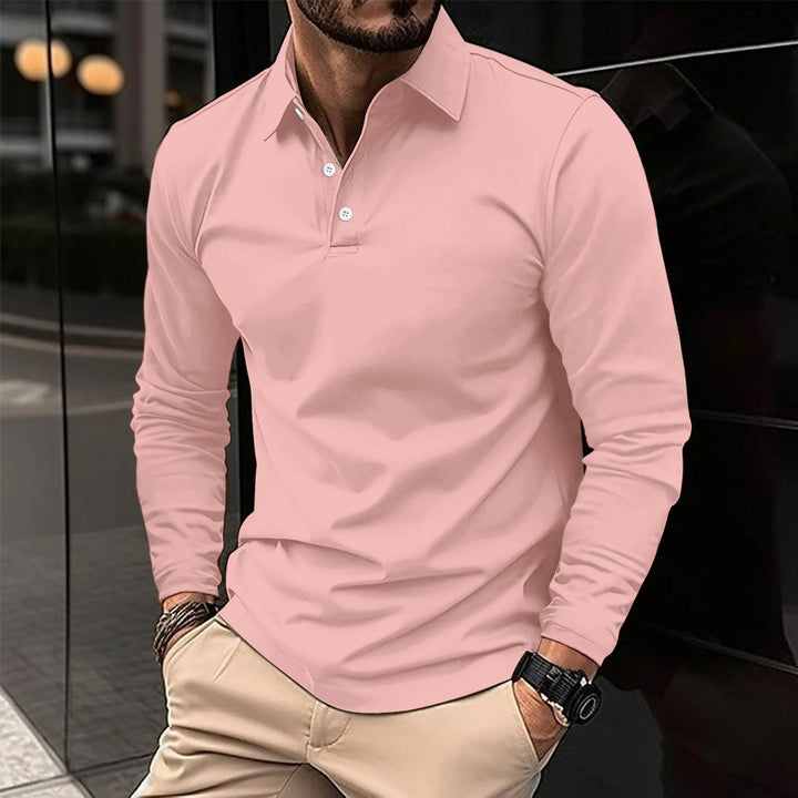 Men's Classic Long-Sleeve Polo Shirt in Pink