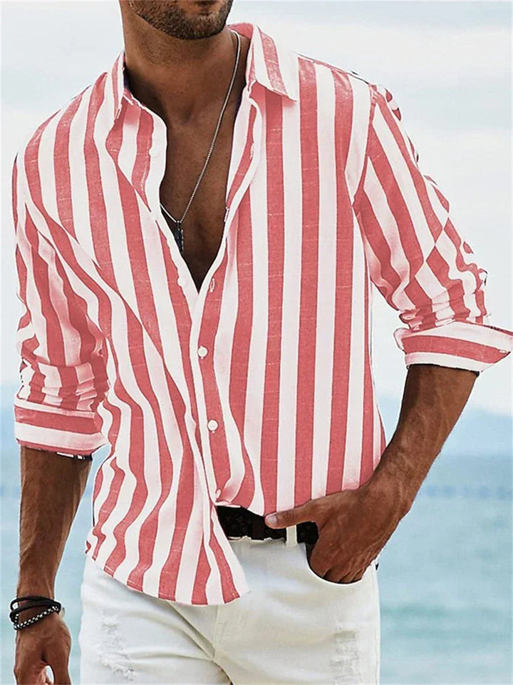 Men's Striped Relaxed Shirt in Red