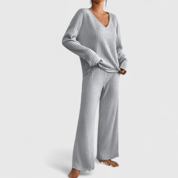 Women's Ribbed Lounge Set in Grey