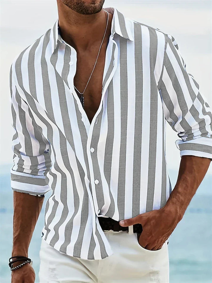 Men's Striped Relaxed Shirt in Light Grey