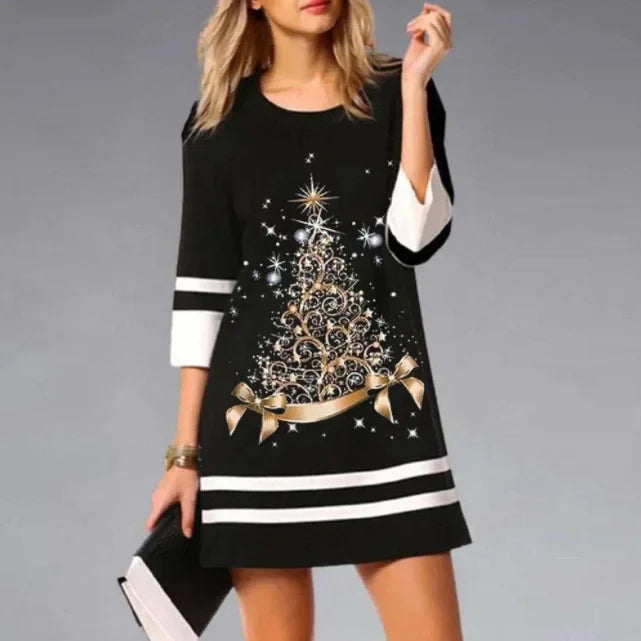 Women's Reindeer Print Christmas Dress in Black 4