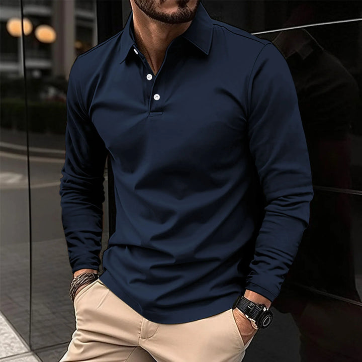 Men's Classic Long-Sleeve Polo Shirt in Blue