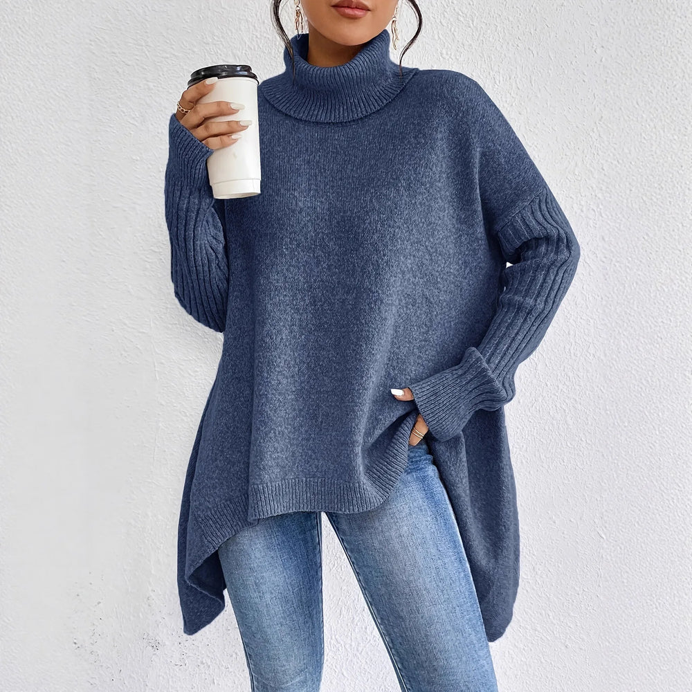 Women's Oversized High-Neck Winter Jumper in Navy