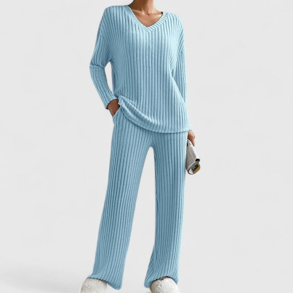 Women's Ribbed Lounge Set in Sky Blue