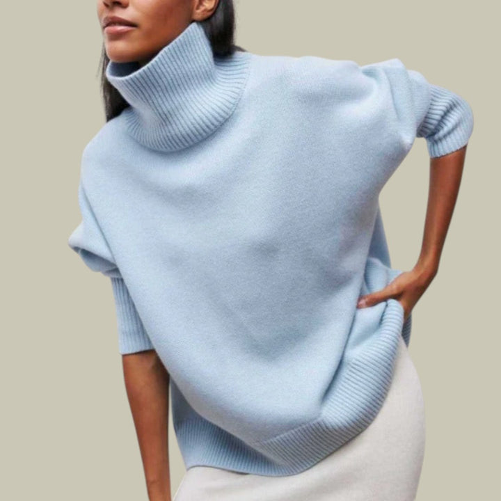 Women's loose roll-neck jumper in Blue