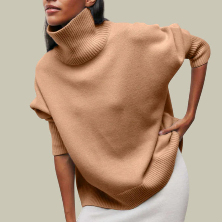 Women's loose roll-neck jumper in Khaki